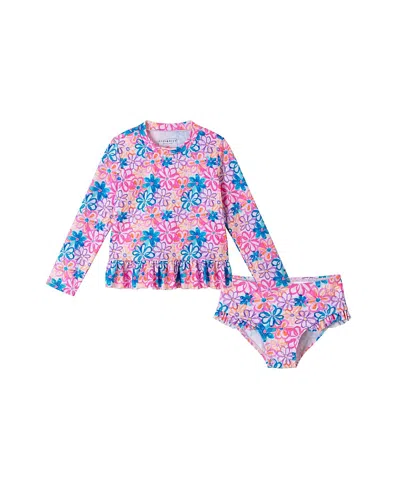 ANDY & EVAN GIRLS' FLOWER FUN LONG SLEEVE RASHGUARD SET - LITTLE KID