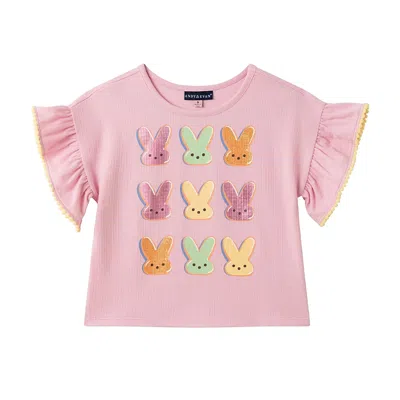 Andy & Evan Girls' Flutter Sleeve Graphic Tee - Little Kid In Pink