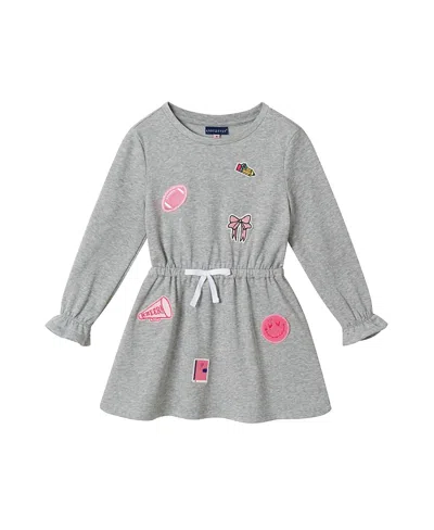 Andy & Evan Girls' French Terry Long Sleeve Dress - Little Kid In Grey Patches