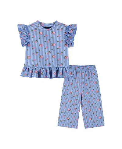 Andy & Evan Girls' Knit Seersucker Top & Pant Set - Little Kid In Multi