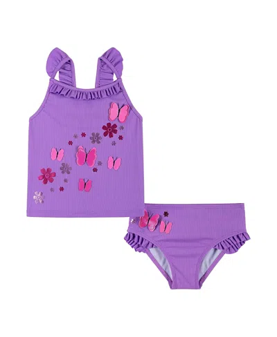 Andy & Evan Girls' Long Sleeve Purple Ruffle Tankini - Little Kid