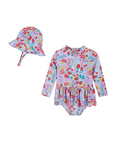 Andy & Evan Kids' Girls One Piece Ruffle Swimsuit With Headband - Baby In Multi