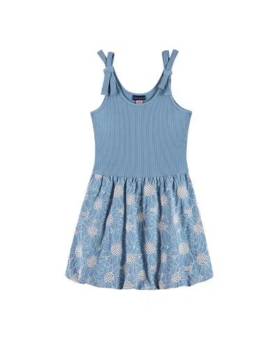 Andy & Evan Girls' Rib Knit Bow Shoulder Dess - Big Kid In Blue