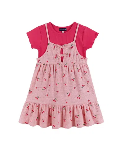 Andy & Evan Girls' Rib Tee With Texture Tank Dress Set - Little Kid In Pink