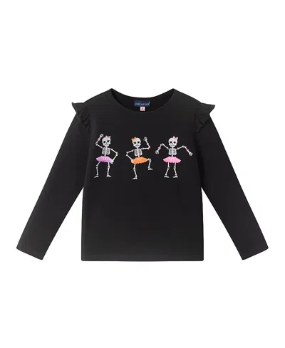 Andy & Evan Kids' Dancing Skeletons Ruffled Top In Black