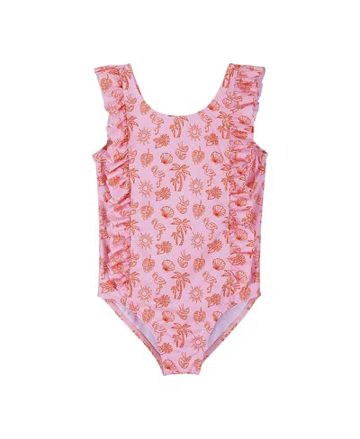 Andy & Evan Kids' Beach Icon Ruffle One-piece Swimsuit In Pink