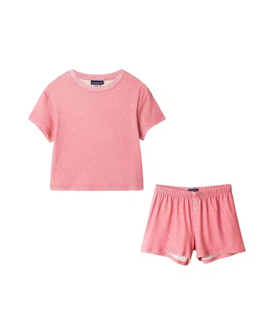 Andy & Evan Girls' Scoop Neck Baby Tee & Boxer Set - Big Kid In Pink