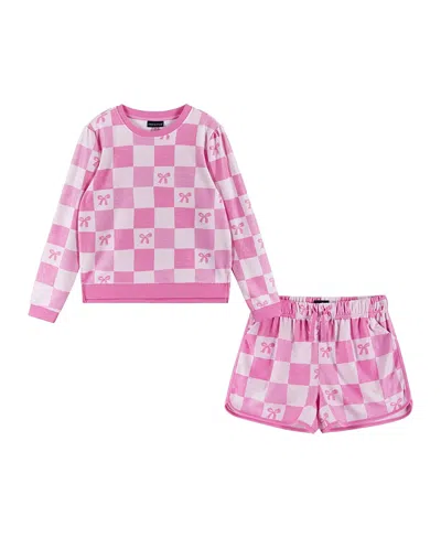 Andy & Evan Girls' Terry Pull-over & Short Set - Big Kid In Pink