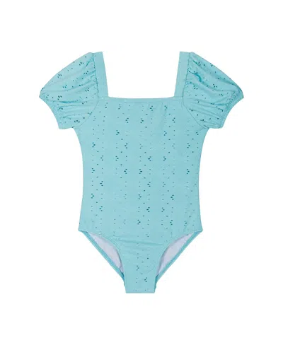 Andy & Evan Kids' Embroidered Puff Sleeve One-piece Swimsuit In Blue