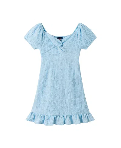Andy & Evan Girls' Textured Twist-front Puff Sleeve Dress - Big Kid In Blue