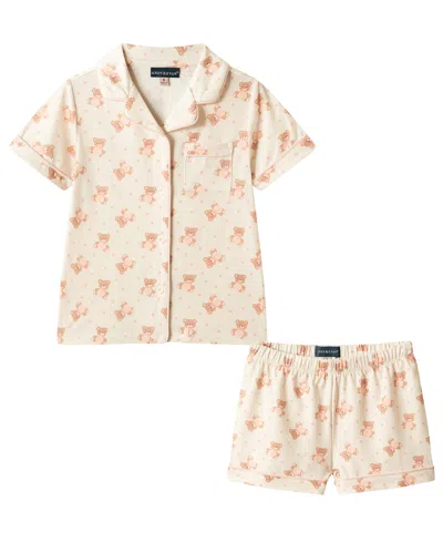 Andy & Evan Babies' Girls' Toddler 2t-4t Button-down Shirt And Shorts Pajama Set In Neutral