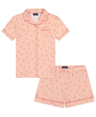 Andy & Evan Babies' Girls' Toddler 2t-4t Button-down Shirt And Shorts Pajama Set In Pink