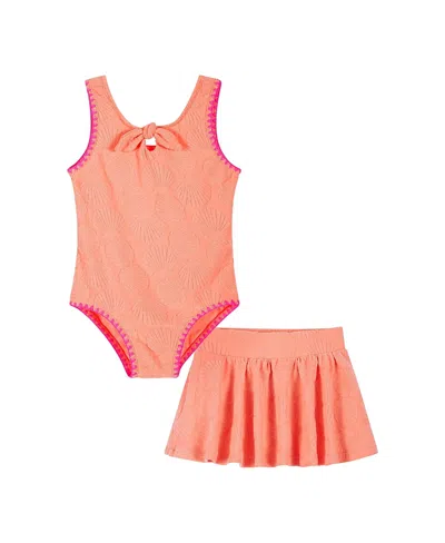 Andy & Evan Girls' Towel-terry One-piece Swimsuit With Matching Skirt - Little Kid In Orange