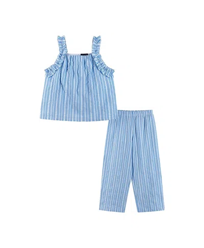 Andy & Evan Girls' Woven Ruffle Straps Top & Pant Set - Big Kid In Blue