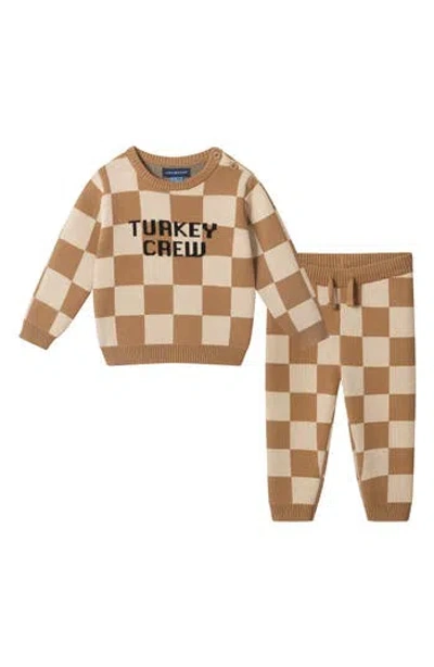 Andy & Evan Babies'  Halloween Checkered Sweater And Pants Set In Brown