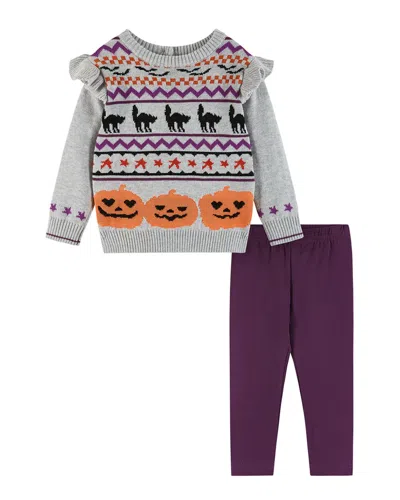 Andy & Evan Halloween Fairisle Tunic Sweater & Legging Set In Gray