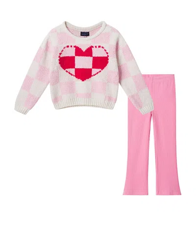 Andy & Evan Heart Checker Sweater & Rib Flare Legging Set In Multi