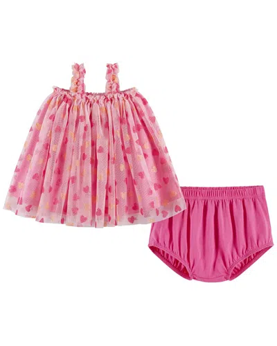 Andy & Evan Kids' Heart Glitter Tulle Dress In Pink