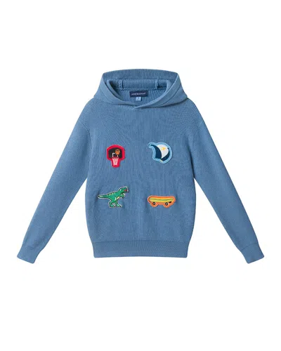 Andy & Evan Hooded Patches Sweater In Blue