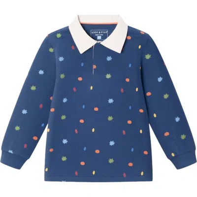 Andy & Evan Kid's Fall Themed Rugby Shirt In Blue