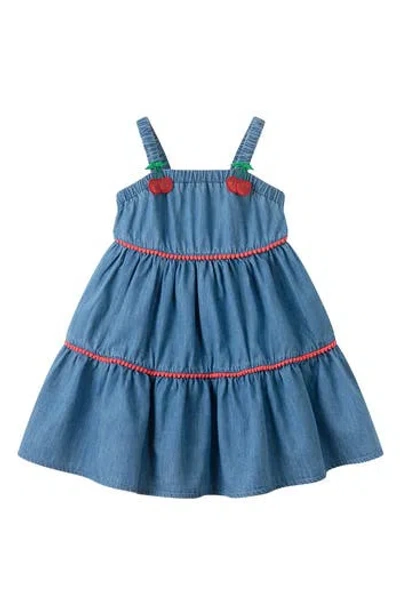 Andy & Evan Kids' 3d Cherry Icon Chambray Tiered Dress In Blue