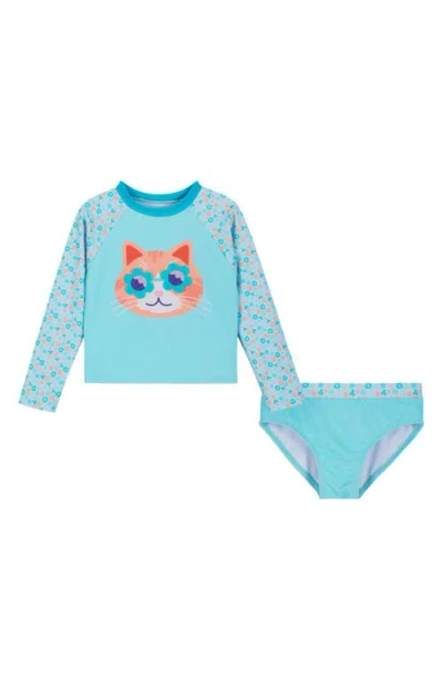 Andy & Evan Kids' Appliqué Long Sleeve Two-piece Rashguard Swimsuit In Blue