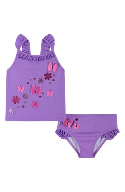 Andy & Evan Kids' Appliqué Ruffle Two-piece Swimsuit In Purple