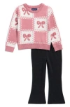 Andy & Evan Kids' Bow Chenille Sweater & Flare Leggings Set In Multi