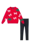 Andy & Evan Kids' Bow Icon Sweater & Leggings Set In Red