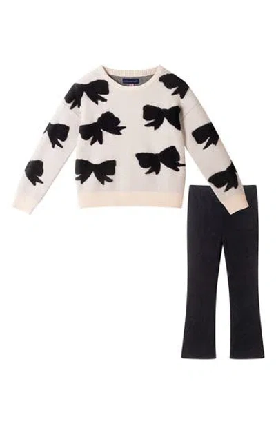 Andy & Evan Kids' Bow Sweater & Flare Leggings Set In Neutral