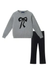 Andy & Evan Kids' Bow Sweater & Velvet Leggings Set In Gray