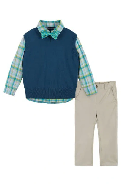 Andy & Evan Kids' Bow Tie, Sweater Vest, Button-up Shirt & Pants Set In Blue