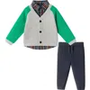 Andy & Evan Kids' Button-up Shirt, Cardigan & Joggers Set In Multi