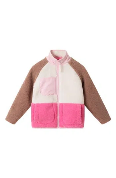 Andy & Evan Kids' Colorblock Faux Shearling Zip Jacket In Brown Pink