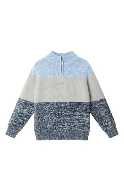 Andy & Evan Kids' Colorblock Quarter Zip Cotton Sweater In Multi