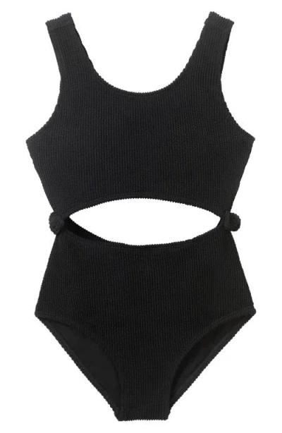 Andy & Evan Kids' Cutout Crinkle One-piece Swimsuit In Black
