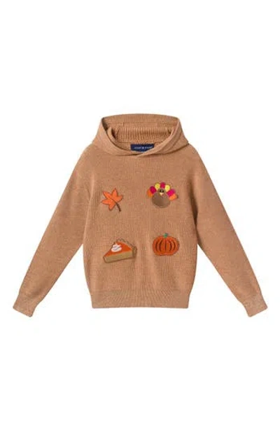 Andy & Evan Kids' Embroidered Cotton Hooded Sweater In Brown