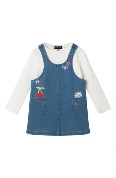 Andy & Evan Kids' Embroidered Denim Jumper & Tee Set In Blue