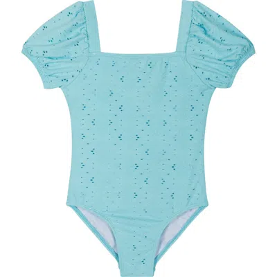 Andy & Evan Kids' Embroidered Puff Sleeve One-piece Swimsuit In Blue