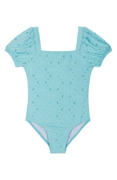 Andy & Evan Babies'  Kids' Embroidered Puff Sleeve One-piece Swimsuit In Blue