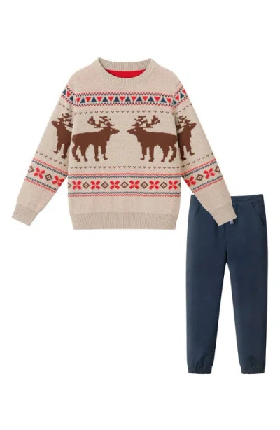 Andy & Evan Kids' Fair Isle Cotton Crewneck Sweater & Joggers Set In Multi