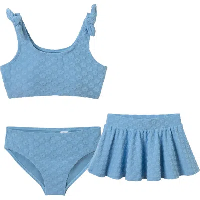 Andy & Evan Kids' Floral Jacquard Terry Two-piece Swimsuit & Cover-up Skirt Set In Blue