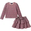 Andy & Evan Kids' Floral Long Sleeve Top & Skirt Set In Pink