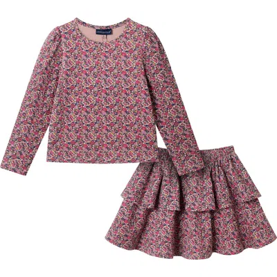 Andy & Evan Kids' Floral Long Sleeve Top & Skirt Set In Pink
