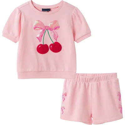 Andy & Evan Kids' French Terry Graphic Top & Shorts Set In Pink