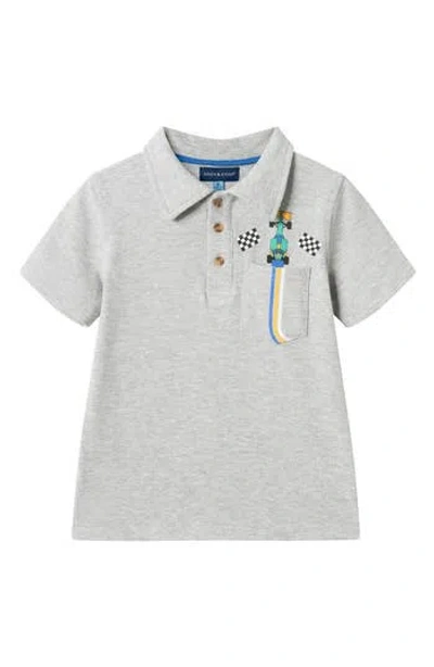 Andy & Evan Kids' Graphic Pocket Polo In Gray