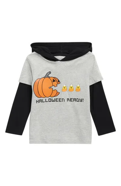 Andy & Evan Kids' Halloween Graphic Hooded Long Sleeve T-shirt In Gray