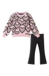 Andy & Evan Kids' Heart Sweater & Leggings Set In Pink