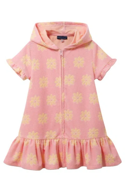 Andy & Evan Kids' Hooded Jacquard Cotton Blend Terry Cover-up Dress In Pink