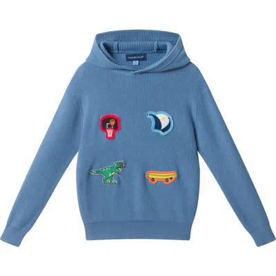 Andy & Evan Kids' Hooded Patches Sweater In Blue